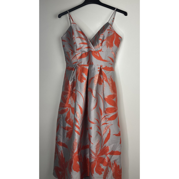 NWT Hutch High Low Spaghetti Strap Satin Midi Dress Pleated Gray Orange Size 8 - Picture 4 of 15
